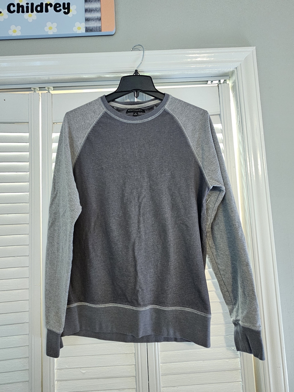 Banana Republic Men's Two-Tone Gray Crewneck Cotton Sweatshirt With Elbow Patch